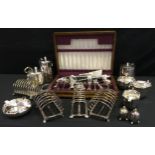 A Viners Kings pattern canteen of flatware; other flatware; tost racks; teapots; etc