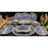 A Spode Tower pattern blue and white transfer printed part table service inc shaped rectangular