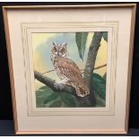 John Lewis Fitzgerald (Leicestershire artist) Eagle Owl signed, watercolour, 37cm x 34cm