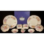 A Royal Crown Derby Posie pattern pair of plates, boxed, a miniature jug, trinket dishes; qty