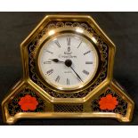 A Royal Crown Derby Imari 1128 pattern mantel clock, 11cm high, printed marks, first quality