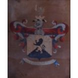 A George III needlework armorial panel, worked in coloured threads with the arms of Simpson, Irish