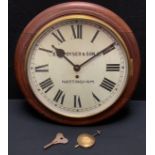 An early 20th century oak wall clock, with Roman numerals, inscribed E.S. Poyser & Sons, Ltd,