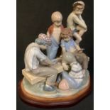 A large Lladro figure group, The Card Game, a group of boys playing a game of cards, stepped