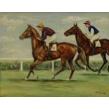 W. Cho*azy (Equine Artist, 20th century) Horse Racing, First Past the Post signed, oil on canvas,