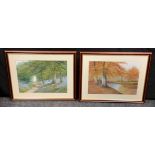 R.D.Sherrin, a pair, Autumn Time & Spring Time, signed, watercolours, (2)