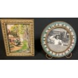 A 19th century micro-mosaic circular frame, 6cm diameter; another miniature frame (2)