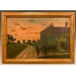 R. Mcdonald, 'Village at Sunset', signed with monogram, oil on board, 19.5cm x 29.5cm. Provenance:
