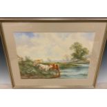 F. Pearson, Cattle in the Meadow, signed, watercolour, 39cm x 54cm. Provenance: collection label