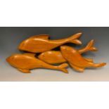 Duncan Sellors, 'Shoal of Fish', mahogany carving, 30cm x 74cm. Provenance: collection label to