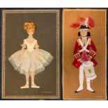 Kaier Lowndes, 'Drummer Boy' and 'Ballet Dancer', a pair of Applied Fabric Pictures, signed, the
