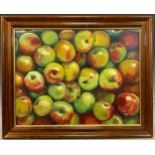 Robert Whiteley, Box of Apples, oil on board, 42cm x 55cm. Provenance: collection label to verso