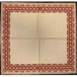 A Traditional Bulgarian Folk Art, Table Centre Cloth, the wide geometric border woven in red, black,