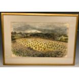 Sylvia Walton (Canadian School), 'Cornfield, Kilquhanity', signed and dated '46, pen and ink, and