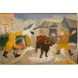 Ashton Booth, 'Farmyard, The Escapee!', watercolour and gouache, 69.5cm x 105.5cm. Provenance: