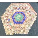 Quilting - a 19th century hexagonal panel part completed quilt blanket in multi-coloured and