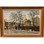 Robert Powter, 1921-2003, 'St. Ann's Crescent, Wandsworth', signed, oil on board, 56.5cm x 82cm.