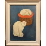 C. Brooke, Modern British School, 'White Cats', signed with artists monogram, oil on canvas, 64cm