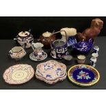Ceramics - Victorian Majolica plate, c.1860, Wedgewood leaf plate; lustre ware; etc