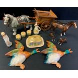 Two Beswick Flying Mallard wall plaques, 596/0; a Beswick bay mare; two Beswick foals; Wade; etc