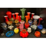 Studio and Art glass - Murano basket vase; opalescent glass tazza; etc