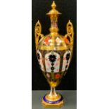 A Royal Crown Derby 1128 two handled pedestal ovoid vase, 30cm high, printed mark