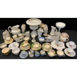 Ceramics - Parian ware flatback, rural figures, cockerel and hen model; Aynsley part tea service,