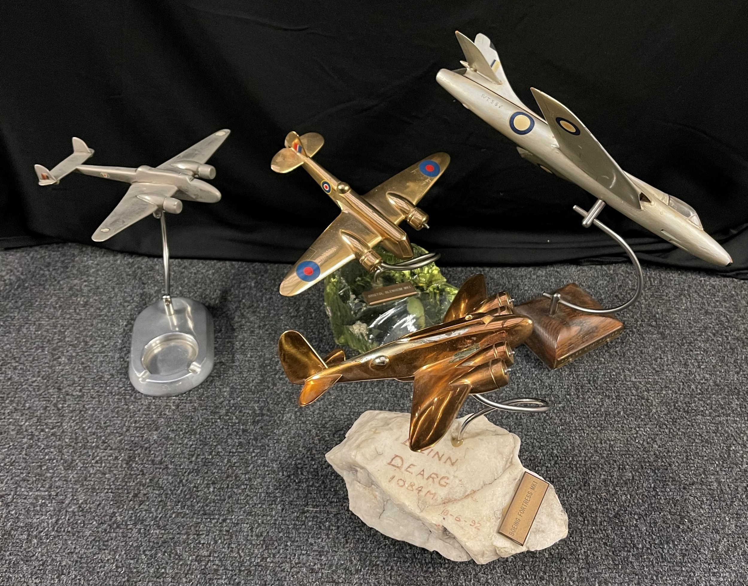 WW2 / Post War Trench Art style brass and alloy model aircraft to include Bristol Blenheim; Boeing - Image 2 of 6