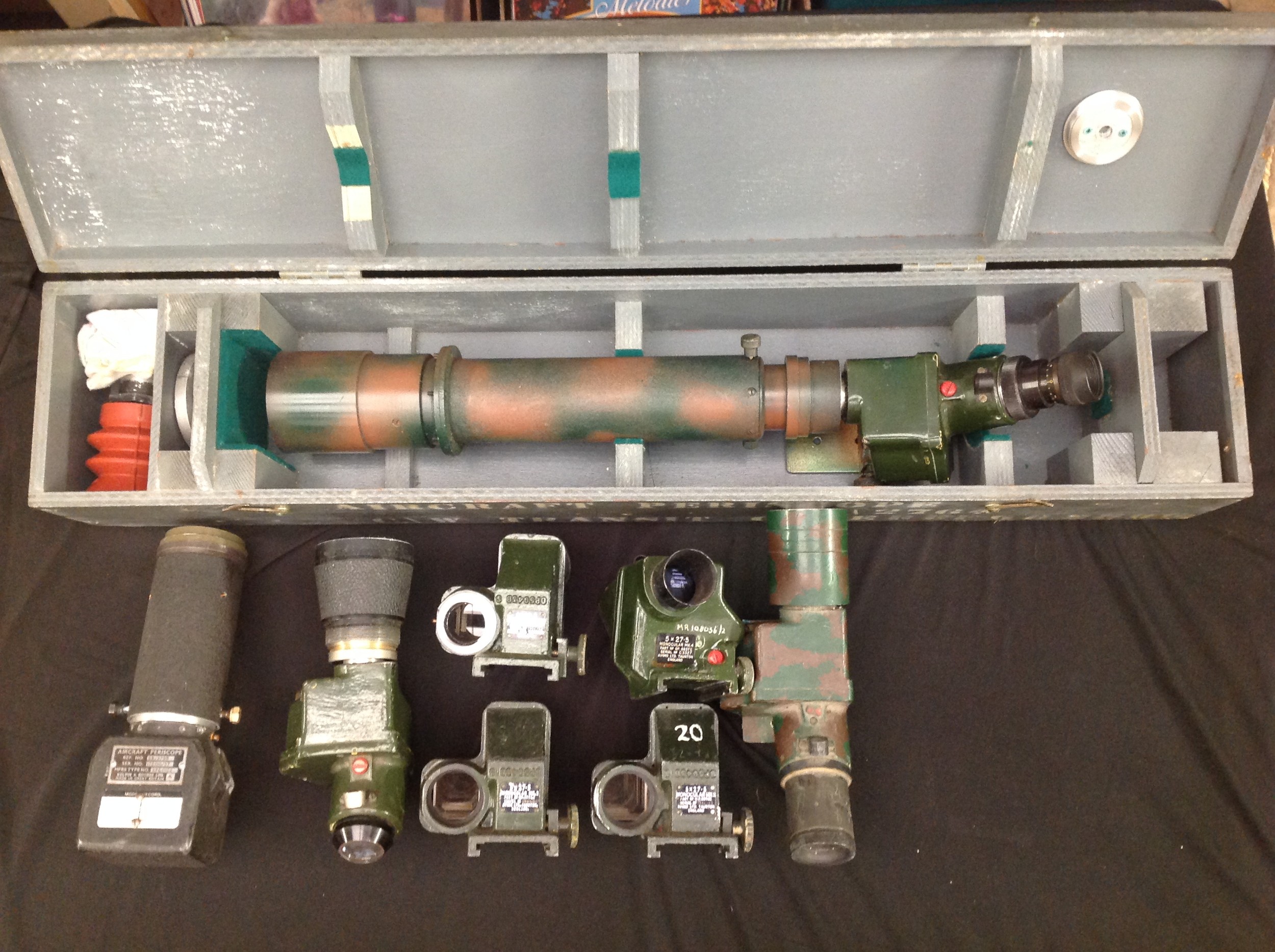 RAF Aircraft Periscope, 6B/2764, cased: along with Monocular MkV, various mountings, etc - Image 3 of 6