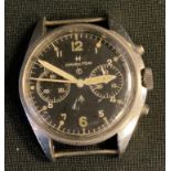Post War British Military issue 1970s Hamilton Chronometer watch head, black dial, twin subsidiary
