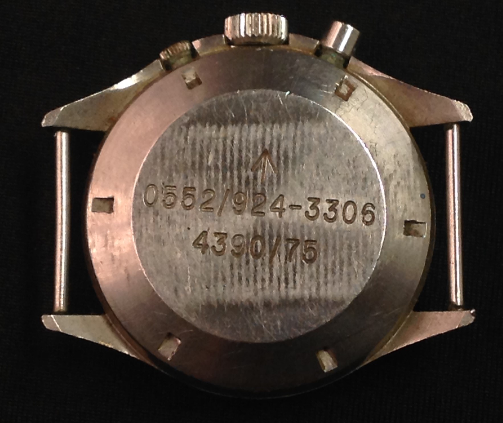 Post War 1970's British Military issue twin button Lemania Chronometer watch head, black dial, - Image 3 of 3
