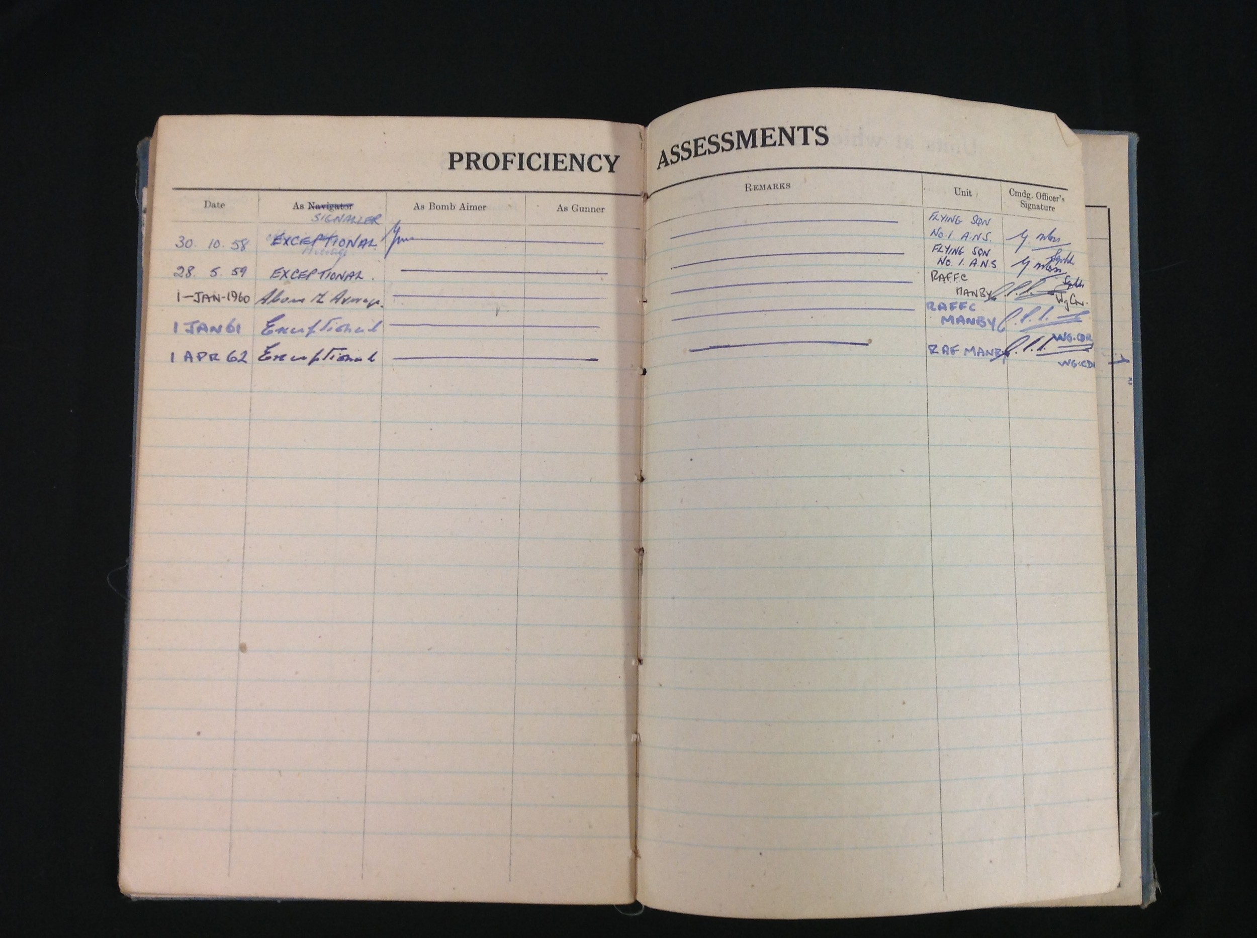 British RAF Flying Log books to V0900156 M AEOp RG Hale: the first book begins on 3rd July 1958 - Image 6 of 9