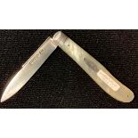 An early Victorian silver and mother of pearl folding pocket fruit knife, Sheffield 1840