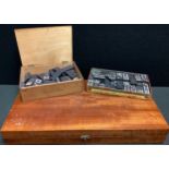 A mahogany backgammon box; two boxes of dominoes