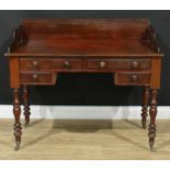 A mahogany washstand, rectangular top with three-quarter gallery above an arrangement of four