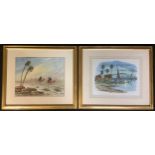 Henry George A pair, Oasis and Desert signed, watercolours, 33cm x 42cm (2)