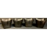 Art Pottery - a set of four charcoal black glazed jarninieres, embossed with stylised waves,