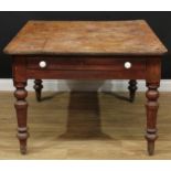 A Victorian pine estate-made servants' quarters dining table, rounded rectangular top above a frieze