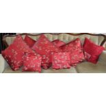 Cushions - red silk, embroidered with leafy scrolls, various sizes (8) **This lot is located at