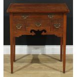 A George III style lowboy or side table, rectangular top above four drawers, shaped apron, tapered