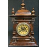 A late 19th century German mahogany architectural mantel clock, 8 day movement, striking on a