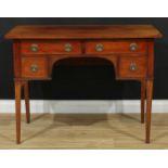 A mahogany kneehole serving table or desk, rectangular top above an arrangement of four drawers,