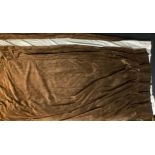 Textiles - a pair of large velvet pinch pleat curtains in brown, 200cm x 400cm