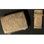 A silver cigarette case, Birmingham 1911, 173g; a George III silver coloured metal etui