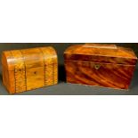 A Victorian walnut marquetry inlaid tea caddy, domed cover, 17cm wide; an early 19th century