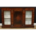 A Victorian walnut and marquetry credenza or side cabinet, 104cm high, 168cm wide, 35cm deep