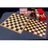 Games - a Staunton type chess set with board; card games; draughts set with board; qty