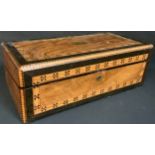 A Victorian walnut and parquetry writing slope, 50cm long