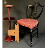 An Edwardian ebonised salon chair, 82.5cm high, 41cm wide, the seat 33cm deep; a metal mounted