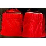 Textiles - a pair of red velvet curtains, 280cm width x 185cm length